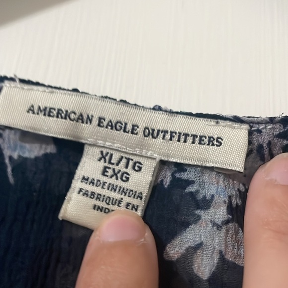 American Eagle Outfitters White Floral and Blue Ruffled Sheer Blouse Size XL - Picture 5 of 14